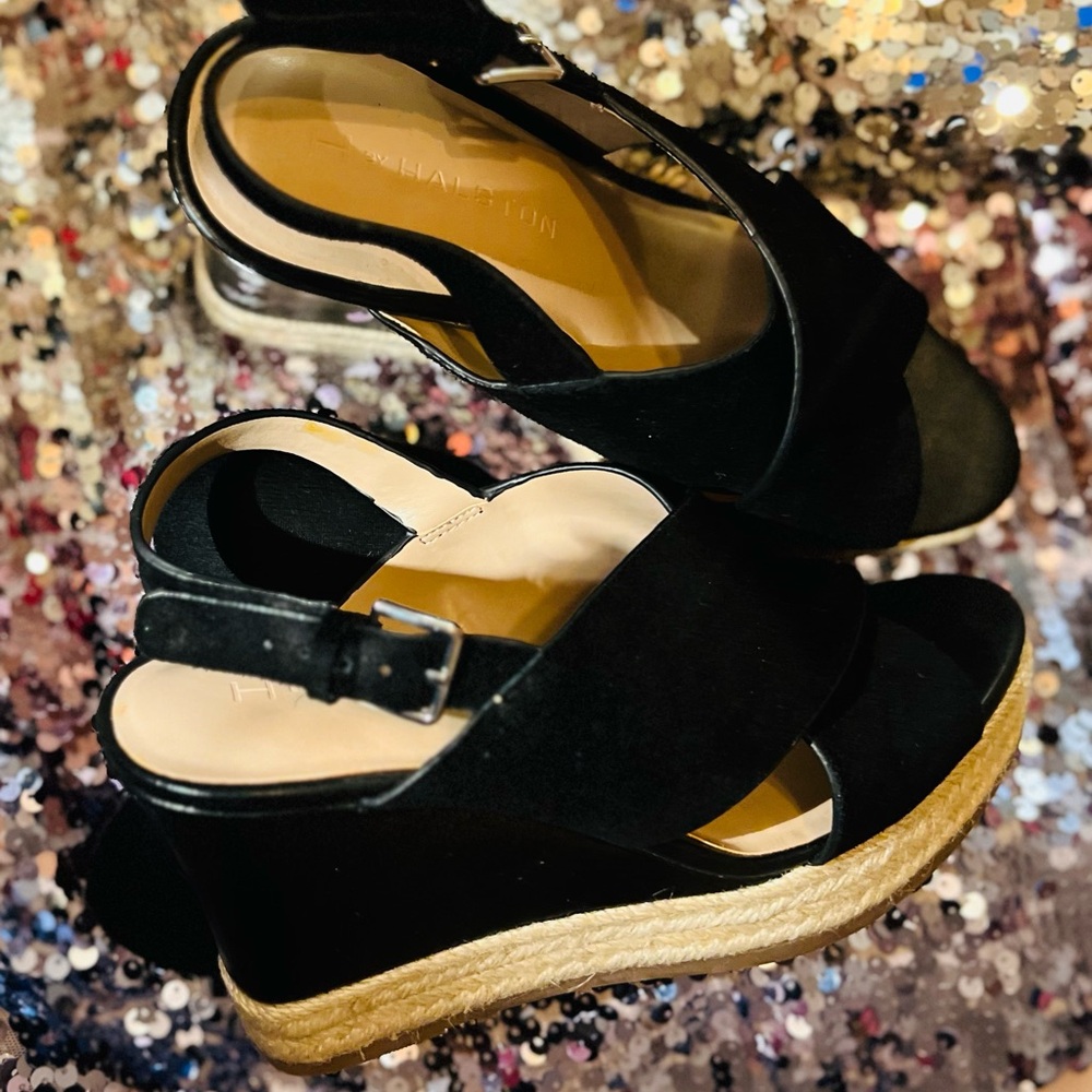 NWOT Wedge Shoes by H B Halston – Size 7, Black Suede – Stunning & Perfect!